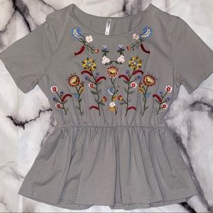 Embroidered Floral Peplum Top